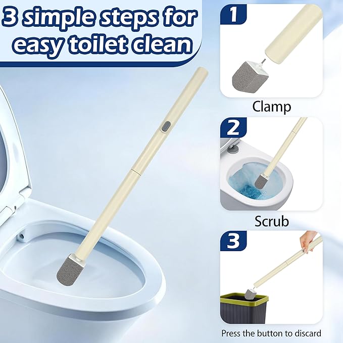 Rwotlls Pumice Stone Toilet Bowl Cleaner with 20" Ultra Long Handle, Push-Button Replaceable Head Hard Water Ring Stain Remover for Bathroom, Bathtub, Pool, Kitchen Sink Cleaning, 7 Pack (gray)