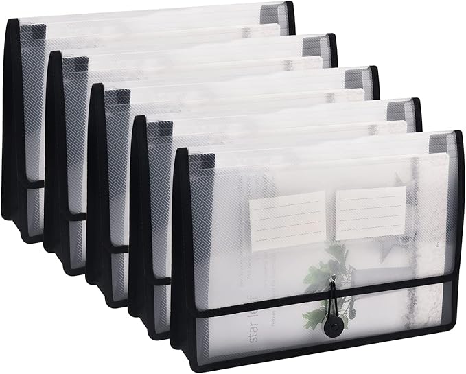 Expanding File Folder Document Organizer with Elastic Cord & Button Closure, Letter Size, 2.8" Expansion, Letter A4 Expandable File Folder for Home School Office Organization, 5 Pack