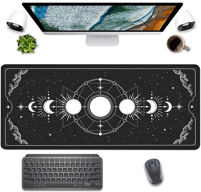 Moon Phases Celestial Witchy Tarot Astrology Witch Aesthetic Extended Desk Pad Mouse Pad,Stitched Edges Non-Slip Rubber Base XL Mouse Mat Desk Mat for Office Home Work Mousepad(27.5X11.8 Inch)