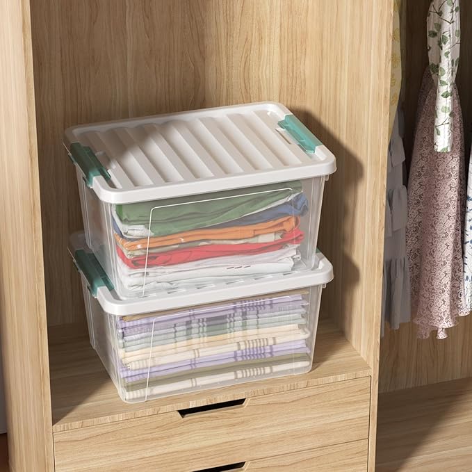 4-pack 35 Quarts Large Latching Storage Boxes, Clear Plastic Organizer Tote Bins with Lids