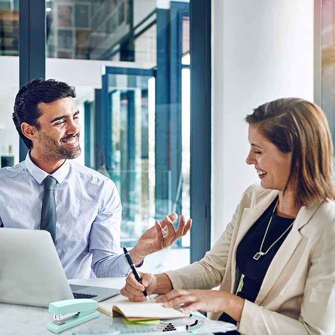 2 Pack Green Office Staplers, 25-Sheet Capacity with 4000 Staples and 2 Staple Removers, Desktop Stapler, Green Office Supplies for Students and Office Clerks