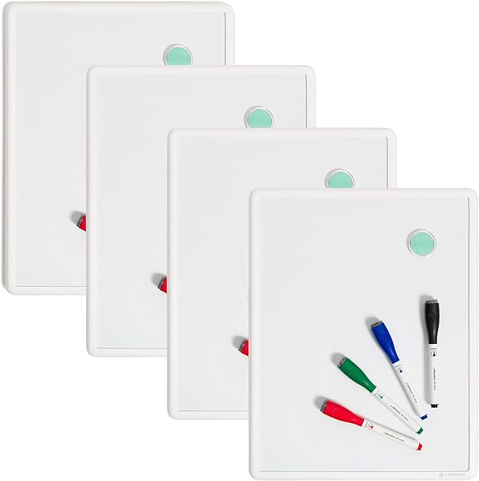 U Brands Contempo Magnetic Dry Erase Board White Board Bundle, 11" x 14", White Modern Frame, Includes 4 Boards, 16 Markers and 4 Magnets