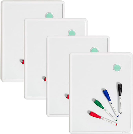 U Brands Contempo Magnetic Dry Erase Board White Board Bundle, 11" x 14", White Modern Frame, Includes 4 Boards, 16 Markers and 4 Magnets