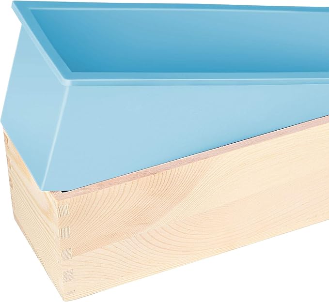 ZOENHOU 3PCS 42oz Blue Soap Molds, Flexible Rectangular Silicone Soap Making Molds Kit with Wood Box DIY Tool Set for Soap Making Supplies