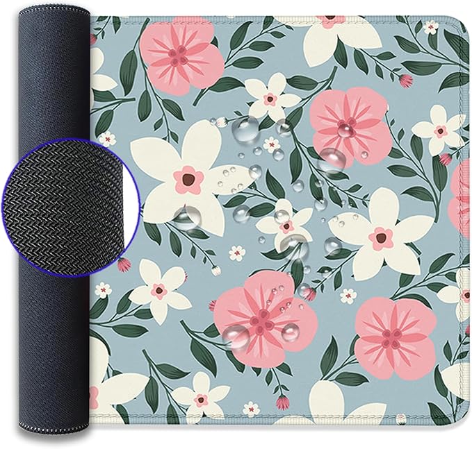 Retro White Pink Flowers Desk Pad Mouse Pad,Extended Large Gaming Floral Mouse Mat with Stitched Edges,Non-Slip Waterproof Rubber Base Mousepad for Office Work Home Desk Mat(27.5X11.8 in)