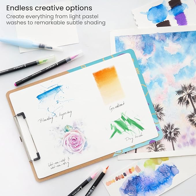 ARTEZA Real Brush Pens, 12 Watercolor Pens, Drawing Markers with Flexible Brush Tips, Watercolor Markers for Artists, and Beginners