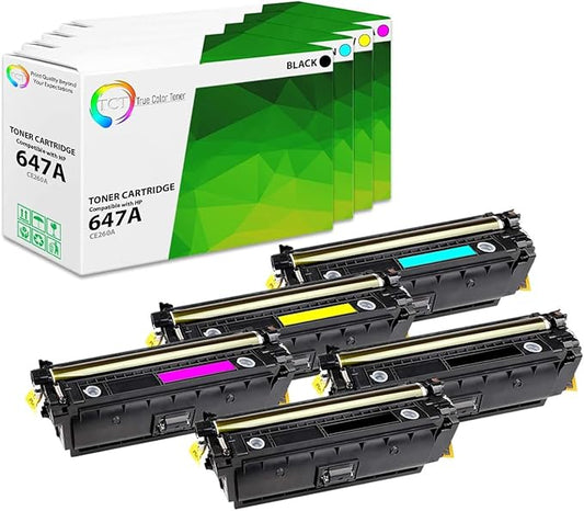 TCT 647A 648A Toner Cartridge 5 Pack - Compatible Replacement for HP 647A 648A CE260A CE261A CE262A CE263A Works with HP Color Laserjet CP4520 CP4025 CP4525 Printer (Black Cyan Magenta Yellow)