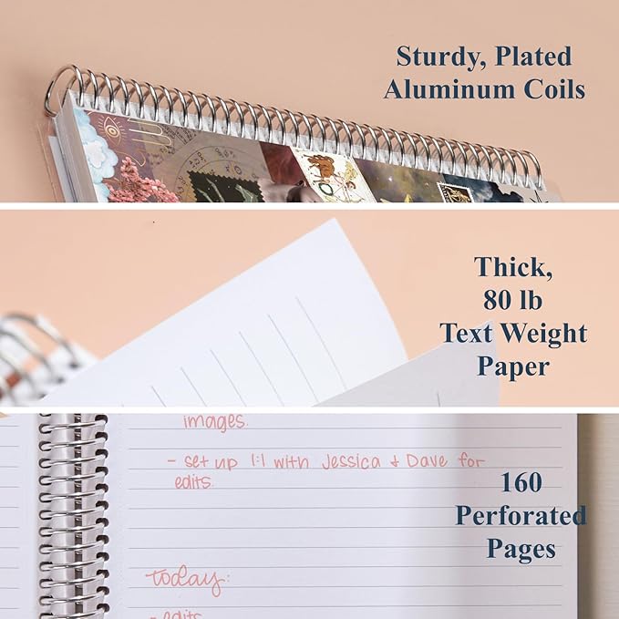 Erin Condren 8.5” x 11” Lined Spiral Notebook, College-Ruled Layout with 80 Lb. Paper, Cosmic Collage Cover, 160 Lined Notebook Pages, Platinum Coil, Stickers Included