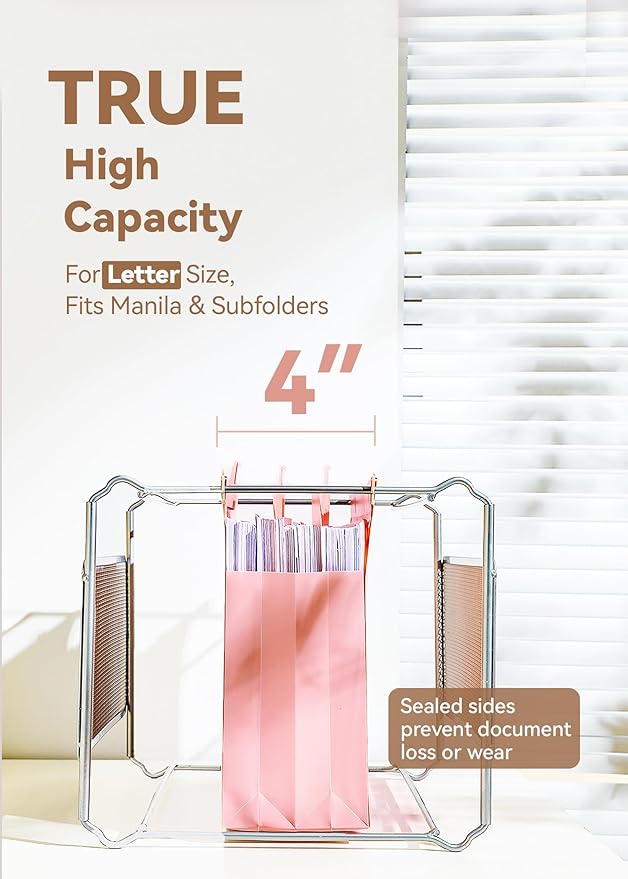 Plastic High Capacity Hanging File Folders, Pastel Colors, 4" Expanding Pocket with Movable Dividers, Heavy Duty for Filing Cabinet, Insertable Tabs, Letter Size - 6 Pack