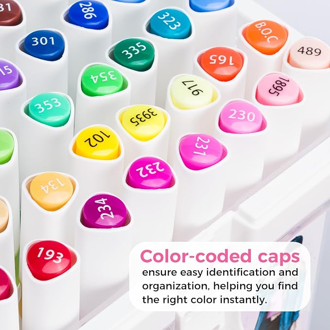 Ohuhu Alcohol Markers Brush Tip: Double Tipped Art Marker Set for Artists Adults Drawing Sketching Illustration - Brush Chisel Color Markers - Pack with 94 Vibrant Colors 2 Marker Cases 2 Blenders