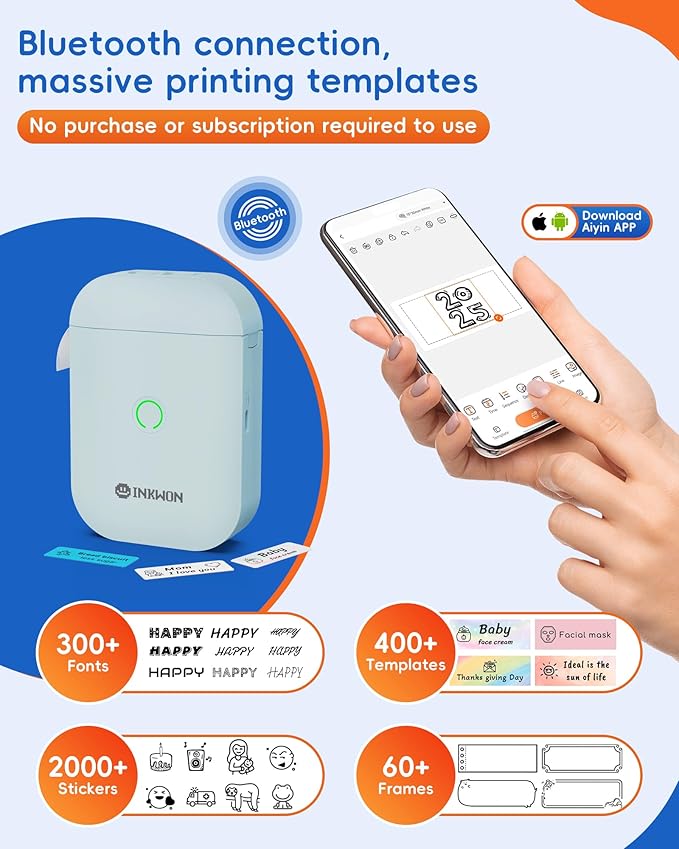 Label Maker Machine with 3 Tapes, D11s Bluetooth Label Maker Waterproof Labels, Portable Mini Label Printer with Various Templates for Home Office School, Blue