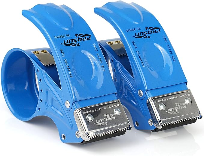 BOMEI PACK Metal Packing Tape Dispenser, 2inch Heavy Duty Handheld Heavy Tape Dispenser, 2Pcs, Blue