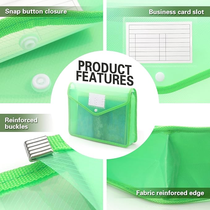 Plastic Expanding File Folder, Transparent envelopes with Snap Closure, No Dividers, Large Capacity, Fit Letter/A4 Size (Green)