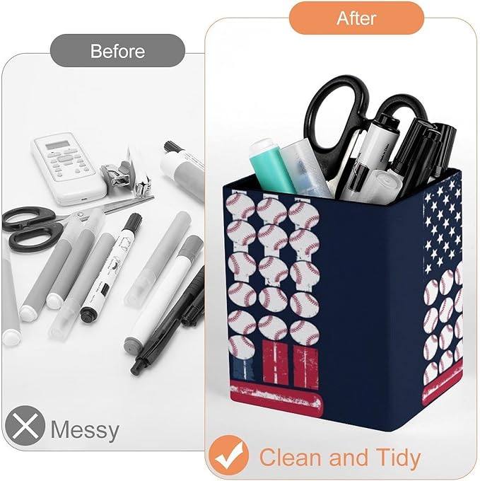 Fashion Pencil Pen Holder Cup, Waterproof Office Supplies, Waterproof Multifunctional Office Supplies American Flag Baseballs