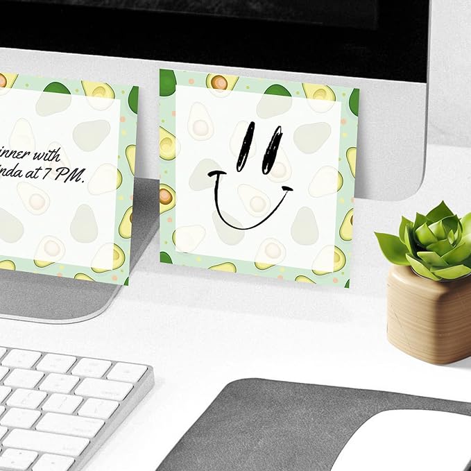 Sticky Notes, 2 Pads, 3x3 inches, Cute Colorful Fun Self-Stick Note Pads, Easy Post, Strong Adhesive Notepad Avocado Pattern Cute