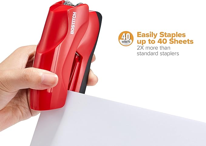 Bostitch Office Heavy Duty 40 Sheet with 1250 Staples and Staple Remover, No Jam Desktop Stapler, School Bulletin Boards, Office & Classroom, Red (B175-RED-VP)