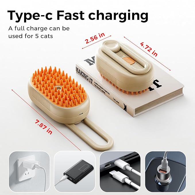 Upgraded 4-in-1 Pet Steam Beauty Brush Wireless Rechargeable Cat and Dog Hair Removal Tool - Anti-static, Massage, Deep Cleaning, Detangling, One-stop Professional Beauty Solution