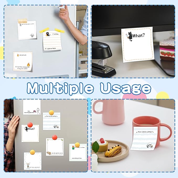 ZCPTZ 9 Pcs Funny Notepads 3" x 3" Self-adhesive Note Pads Fun Memo for Work Office School Home - 450 Sheets Reusable Cute Sticky Notes