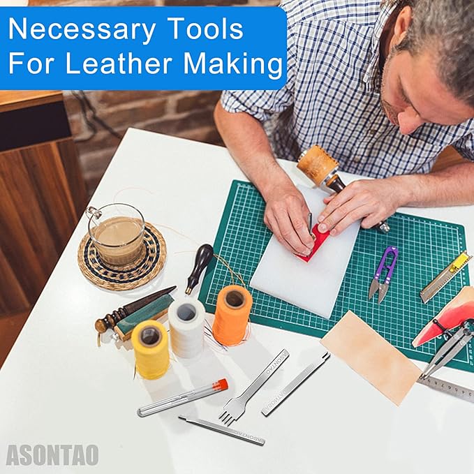 Professional Leather Stitching Chisel Set | 4mm White Steel Diamond Lishing Tools with 1/2/4 Prong & Hole Punch | Industrial-Grade Leather Craft Kit for Belts, Bags, Saddlery - ASONTAO