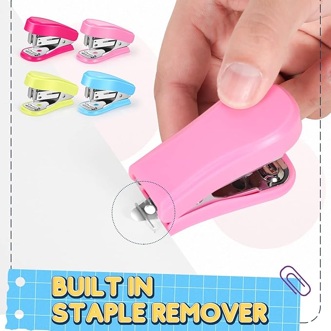 Ctosree 12 Pcs Mini Stapler Bulk with Boxes Staples Pink Small Staplers Set Built in Staple Remover, Cute Hand Held Desk Gifts for Back to School Office Supplies, 3 Colors