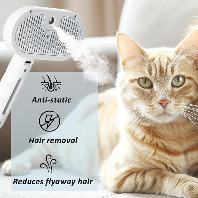 Fresh Fur Shower Brush, 3 In 1 Self Cleaning Pet Spray Hair Removal Comb, Pet Steamy Shower Brush + Bathing Solution, Removes Loose Hair & Reduces Shedding, for Long & Short Haired Pets (White)
