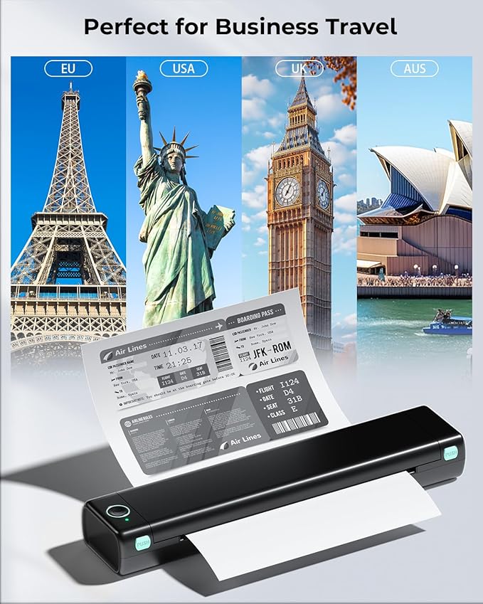 Phomemo Portable Printers Wireless for Travel, M08F Thermal Bluetooth Printer Support for 8.5"x11" US Letter, Small Inkless Printer Compatible with iOS, Android, Laptop for Car, Office, Home