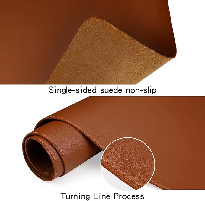 Brown PU Leather Desk Cover XVCute Desk Pad, 23.6"x13.8", for Top of Desks, Non-Slip, Office Accessories, Beige