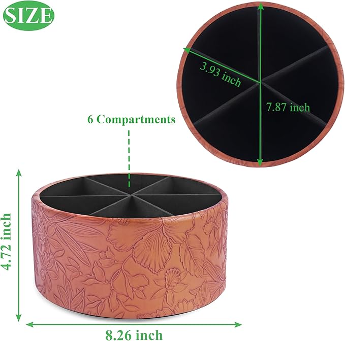 Hennaja Remote Control Holder, 360°Spinning PU Leather Desk TV Remote Caddy,Desk Storage Box Room Accessories for Controller, Media,Mail,Calculator, Mobile Phone,Pencil(1-Carved Brown)