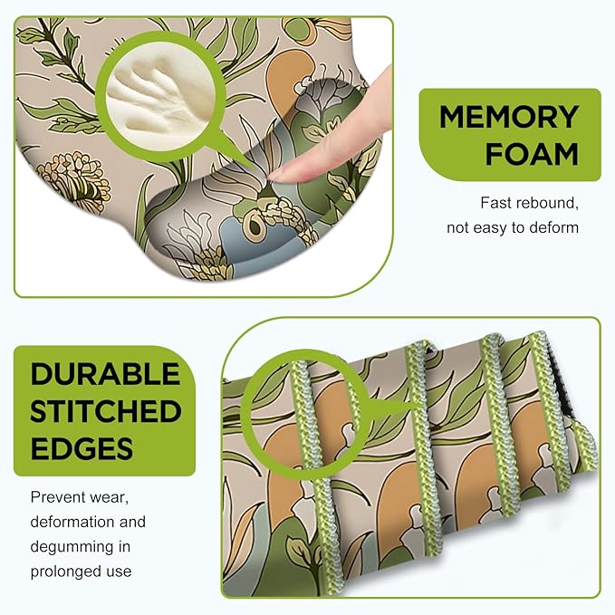 AIMSA Mouse Pad Set Large Desk Mat, Ergonomic Mouse Pad with Wrist Rest, Gaming Mouse Pad Wrist Support Keyboard Mat Combo Office Desk Decor Accessories, Abstract Flower Plants
