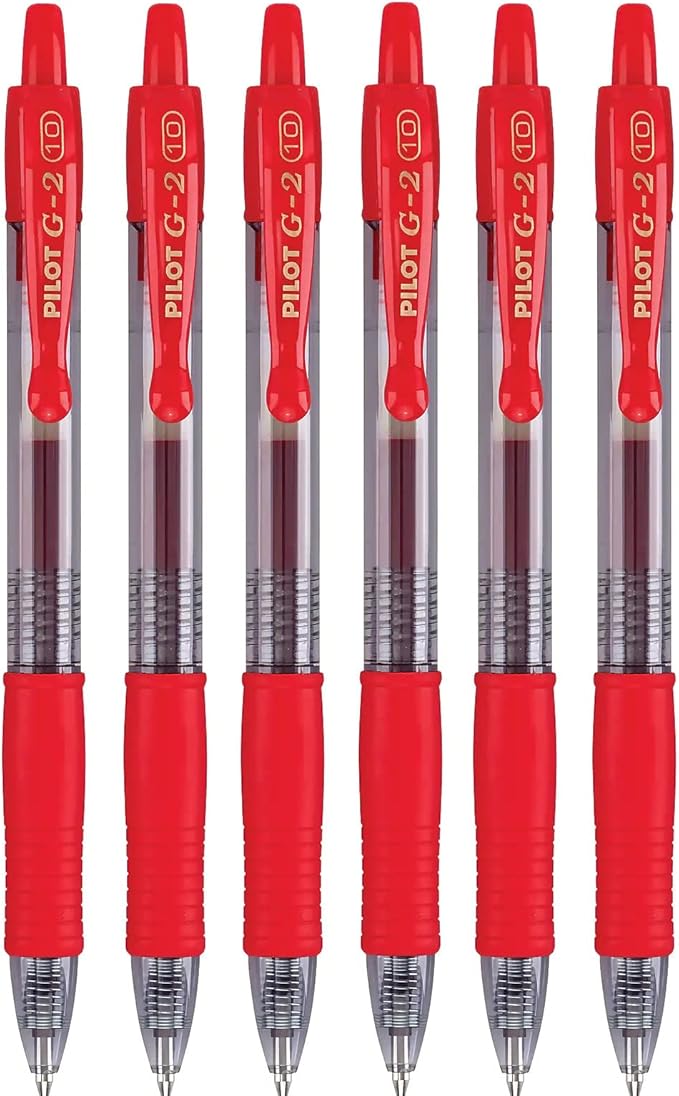 PILOT G2 Premium Refillable & Retractable Rolling Ball Gel Pens, 1.0mm Bold Point, Red, 6-Pack