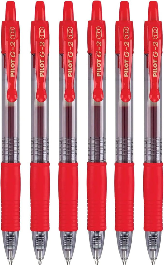 PILOT G2 Premium Refillable & Retractable Rolling Ball Gel Pens, 1.0mm Bold Point, Red, 6-Pack