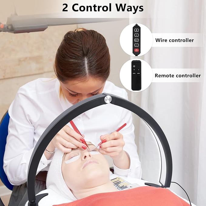 Half Moon Light for Nail Desk, 29in Half Moon Table Lamp Nail Desk Lamp with Wire Controller & Remote, Lash Light Lamp for Eyelash Extensions Tattoo PMU, 7 Cool/Warm Tones & 10 Brightness