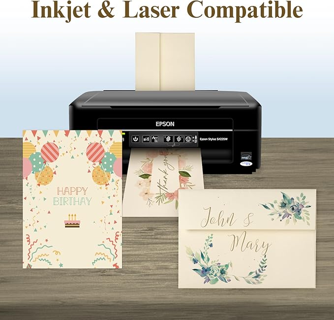 Ivory Blank Cards and Envelopes (Unfolded), Goefun 5x7 Flat Cream Cardstock and A7 Envelopes Self Seal 100 Pack for Wedding, Invitations, DIY Greeting Cardstock, Thank You Cards & All Occasion