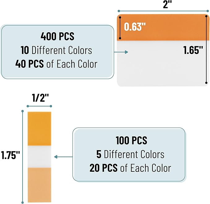 Mr. Pen- Sticky Index Tabs, 500 Pcs, 21 Sets, Colorful Sticky Tabs for Notebooks, Page Markers, Page Tabs for Binders, Page Tabs Sticky Tabs for Books, Notebook Tabs, Book Sticky Tabs for Notebooks