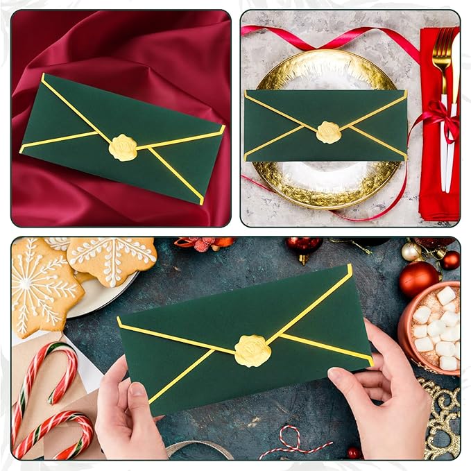 Business Envelopes with V-Flap,Gold Border 30 Pack #10 Envelopes Made of 150gsm Paper, Standard Envelopes with Gold Stickers for Office, Checks, Letter Mailing,9.45 x 4.13 Inches (Deep Green)