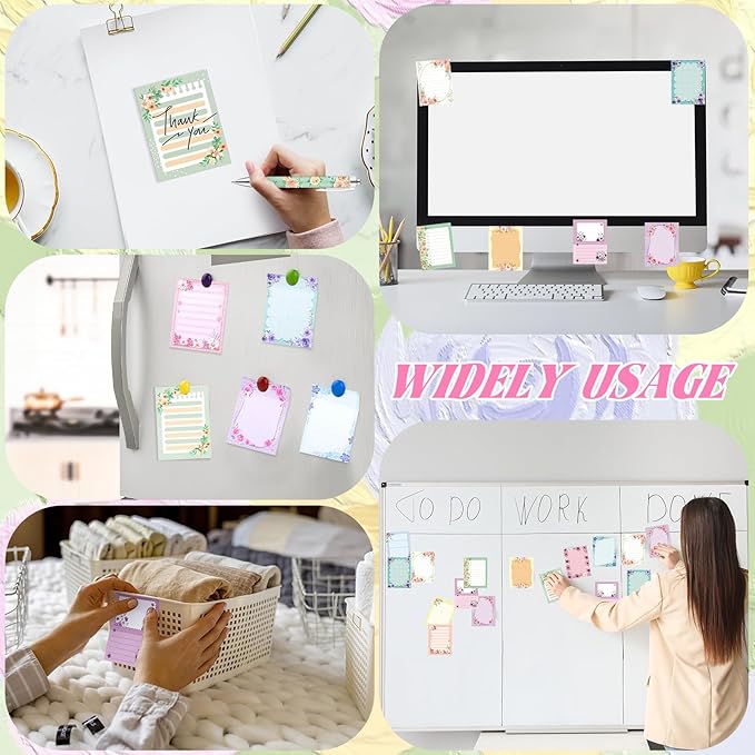 24 Pcs Floral Sticky Notes with Pens Flowers Self Adhesive Notepad Black Ink Ballpoint Pen Office School Students Teacher Supplies Gifts