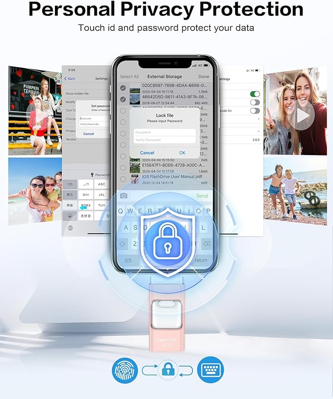 Flash Drive for iPhone 512GB, Photo Stick Thumb Drive USB Stick High Speed Transfer USB Drives External Storage Memory Expansion for iPhone/iPad/PC/Laptop (Pink)