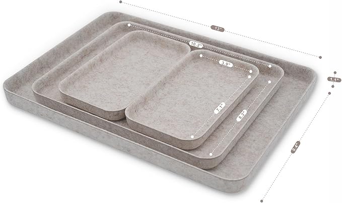 Welaxy EDC Catchall Desk Organizer felt DND Dice Rolling Tray stylish nightstand Entryway Bedside Caddy for Keys Phone Wallet Watch Glasses Pens Office Minimalist 4-piece (Oatmeal)