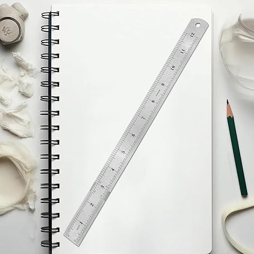 12 Inch Stainless Steel Ruler with Metric and Imperial Scales, Straight Edge Metal Ruler for Measuring Tools, 2-Pack