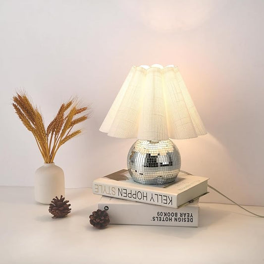 Disco Small Table Lamp for Bedroom, Funky Lamp Ball Lamps for Kitchen, Mini Table Lamps for Small Spaces with Scalloped Shade for Nightstand Desk Lamp