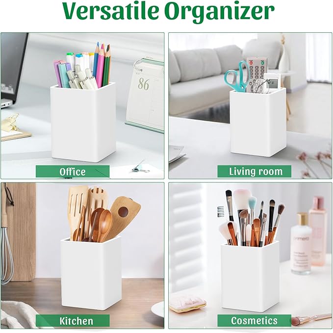 Pen Holder for Desk,Nordic Elegance Square Silicone Pencil Holder Soft Minimalist Desk Pen Cup Stand Waterproof Multifunctional Office Supplies for Home,Kids and School(White)