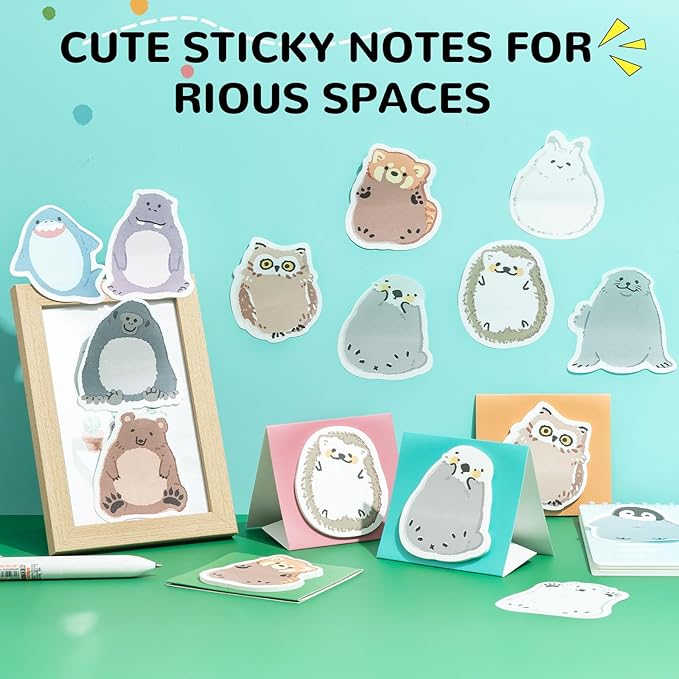M&G 12 Pads Animal Sticky Notes Set, 360 Sheets Cute Cartoon Memo Pads with Foldable Stand, 30 Sheets/Pad, Chubby, Puffy & Beamy Animal Designs,3×2 Inch Self-Stick Notes for School, Office, Home