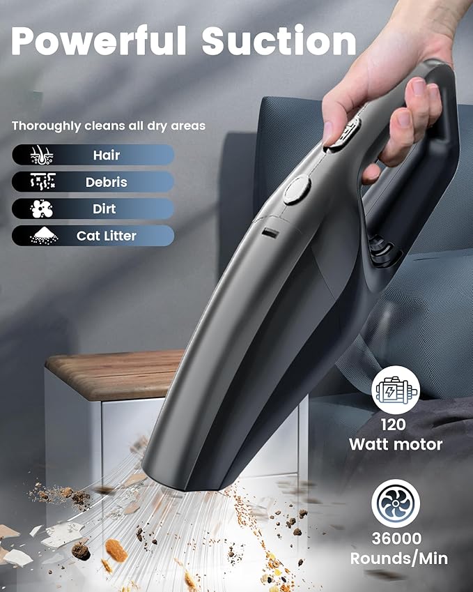 SERVOMASTER Handheld Vacuum Cordless, Car Vacuums Powerful with Rechargeable Battery, Portable Hand Held Vacuum Cordless with Washable HEPA Filter, Mini Vacuums Kit for Men and Women