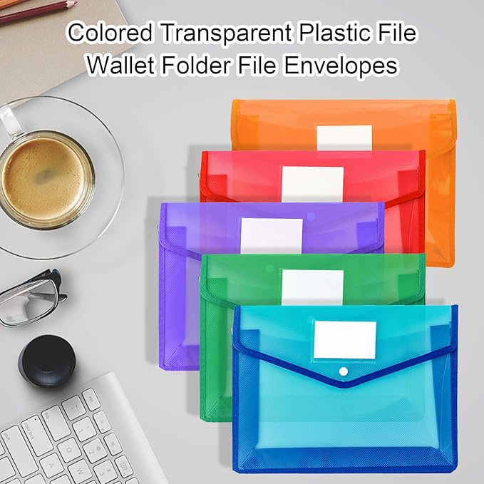 CHEPULA B4 Plastic File Wallet Envelope Expanding File Folder Document Organizer with Snap Closure & Label Pocket Clear Colored Waterproof Accordion File Pouch for Office Home Storage