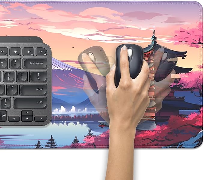 Japanese Cherry Blossoms Mouse Pad,Mount Fuji XL Mousepad Desk Pad with Stitched Edges,Non-Slip Waterproof Rubber Base Mouse Mat Desk Mat for Office Computer Keyboard Laptop Home(27.5x11.8 in)