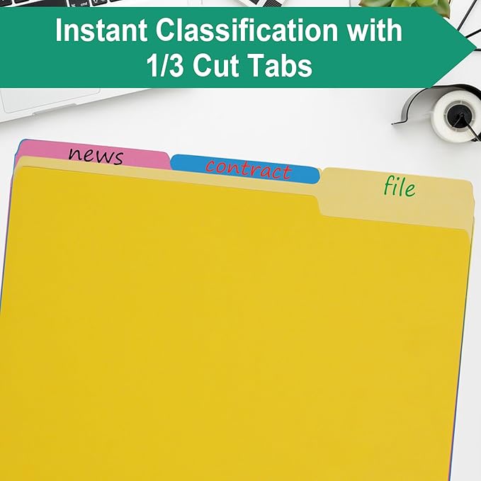 File Folders Letter Size 18 Pack Yellow Folders 8.5 x 11 1/3-Cut Tabs,Colored File Folders Office Home School for Documents Files Paper
