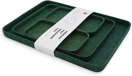 Welaxy EDC Catchall Desk Organizer felt DND dice rolling tray stylish nightstand multitray Entryway Bedside Caddy for Keys Phone Wallet Watch Glasses Pens Office minimalist 4-piece (Forest Green)