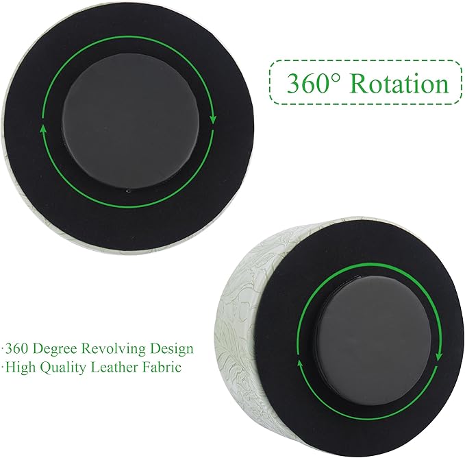 Hennaja Remote Control Holder, 360°Spinning PU Leather Desk TV Remote Caddy,Desk Storage Box Room Accessories for Controller, Media,Mail,Calculator, Mobile Phone,Pencil(1-Carved Green1)