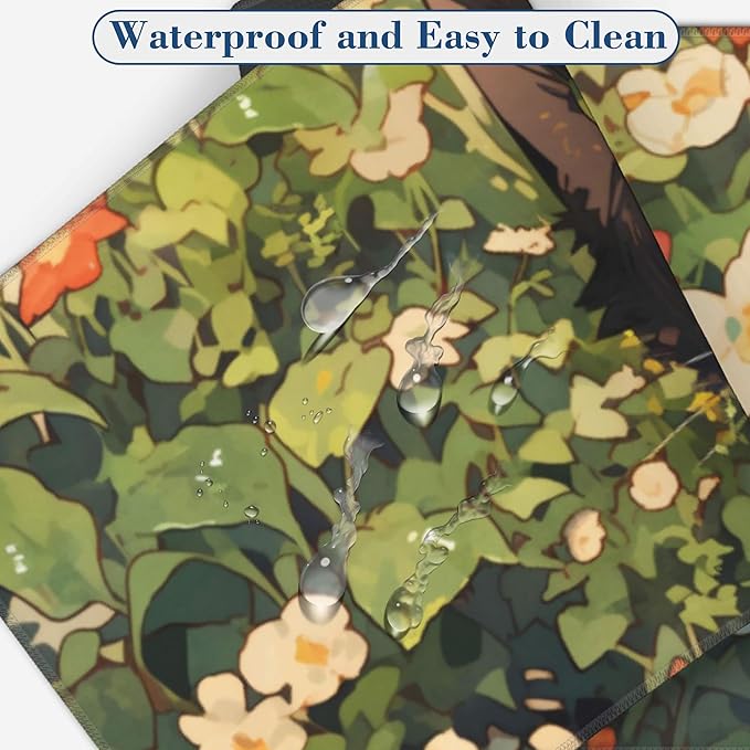 Large Mouse Pad Black Cat in Flower Garden Extended Gaming Mousepad Waterproof Desk Pad with Non-Slip Base and Stitched Edge Keyboard Pad 11.8 x 31.5 Inch Mouse Mat for Home Office Decor