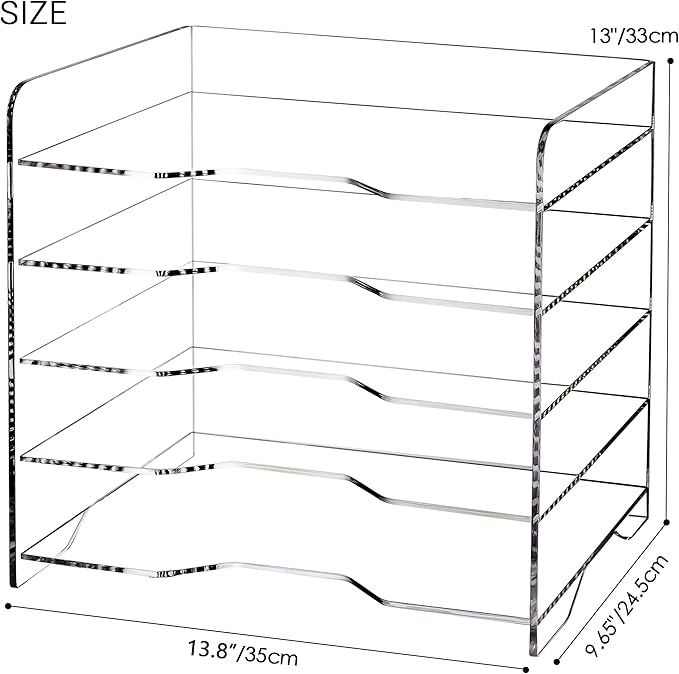 SANRUI Acrylic Desk File Organizer 5 Tier Letter Tray Paper Organizer with Handle for Office, Home, Classroom Clear Desk Organizer Document Holder